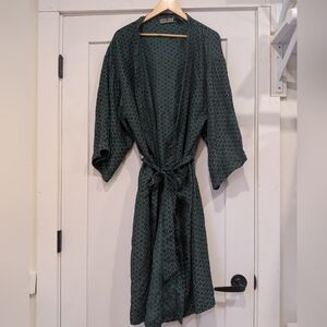 Men's Vintage Robert Stock 100% Silk Green Patterned Kimono Robe